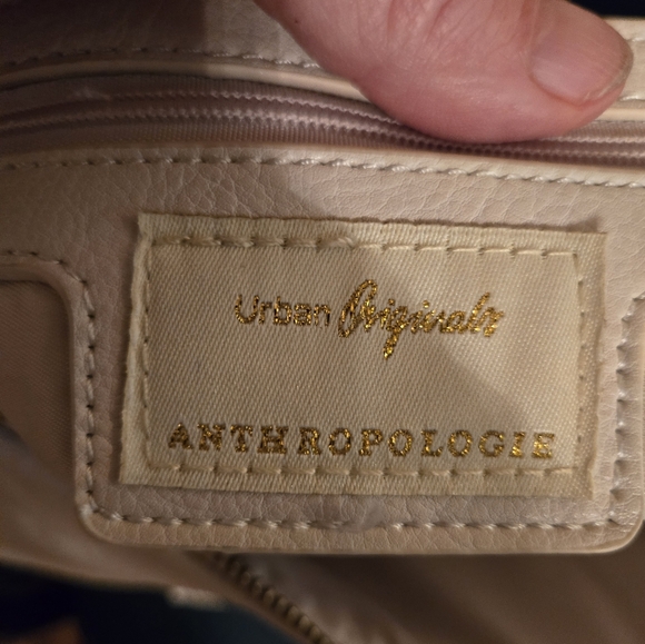 Anthropologie Lrg Shoulder Bag Woven Straw Pocket Vegan Leather Cream Slouchy - Picture 7 of 15